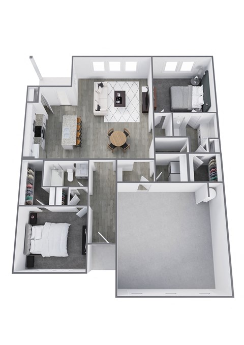a 3d floor plan of a house with a bedroom and living room